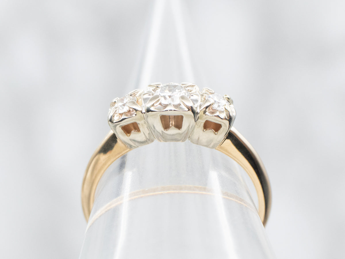 Retro Two Tone Diamond Engagement Ring