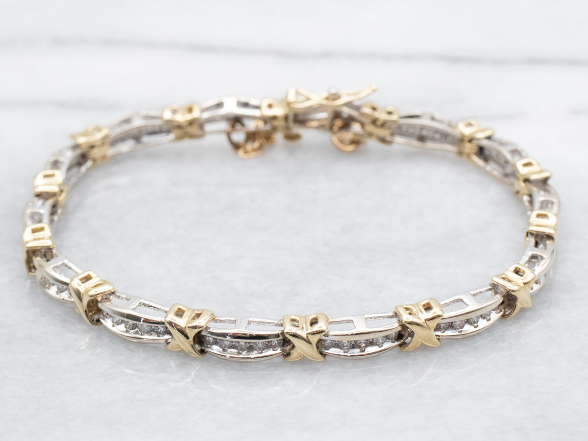 Two Tone X Link Diamond Bracelet