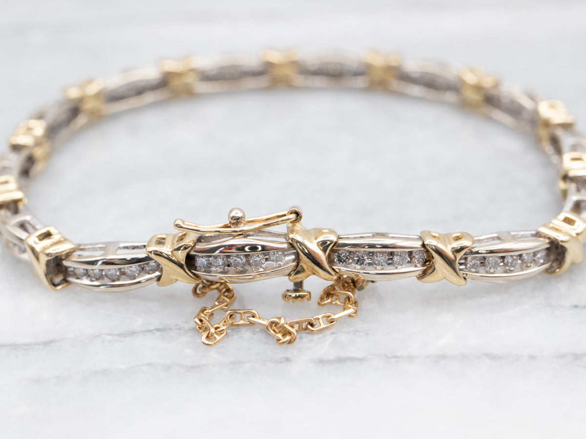 Two Tone X Link Diamond Bracelet