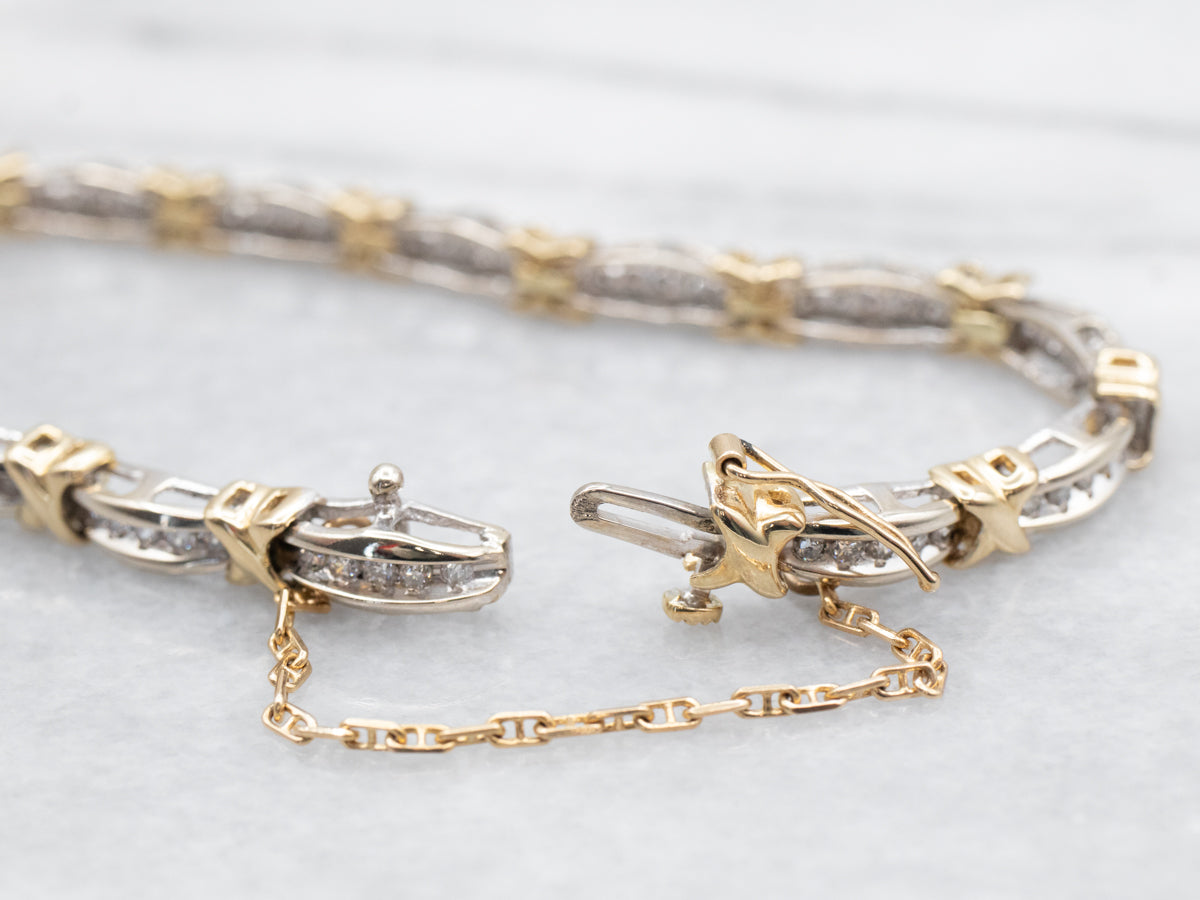 Two Tone X Link Diamond Bracelet