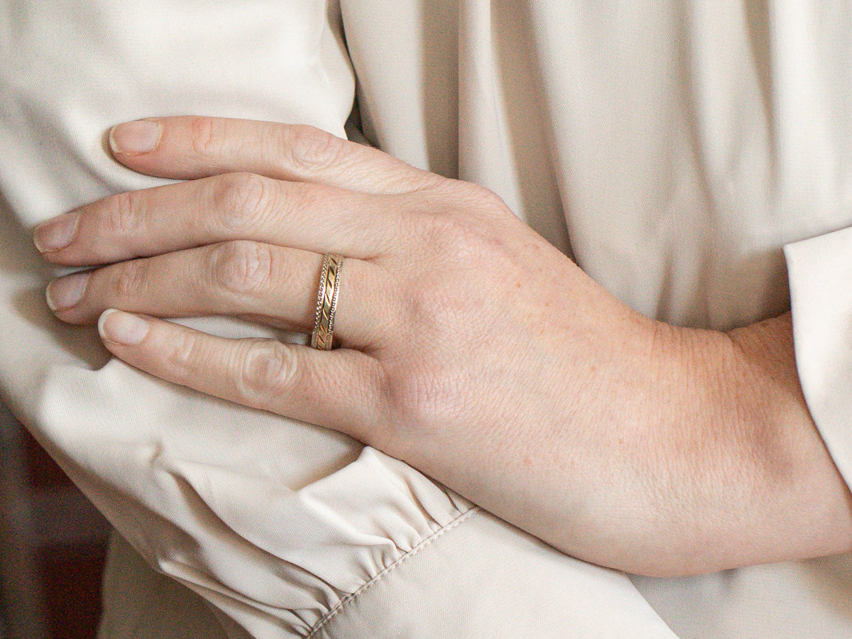 Two Tone Patterned Wedding Band