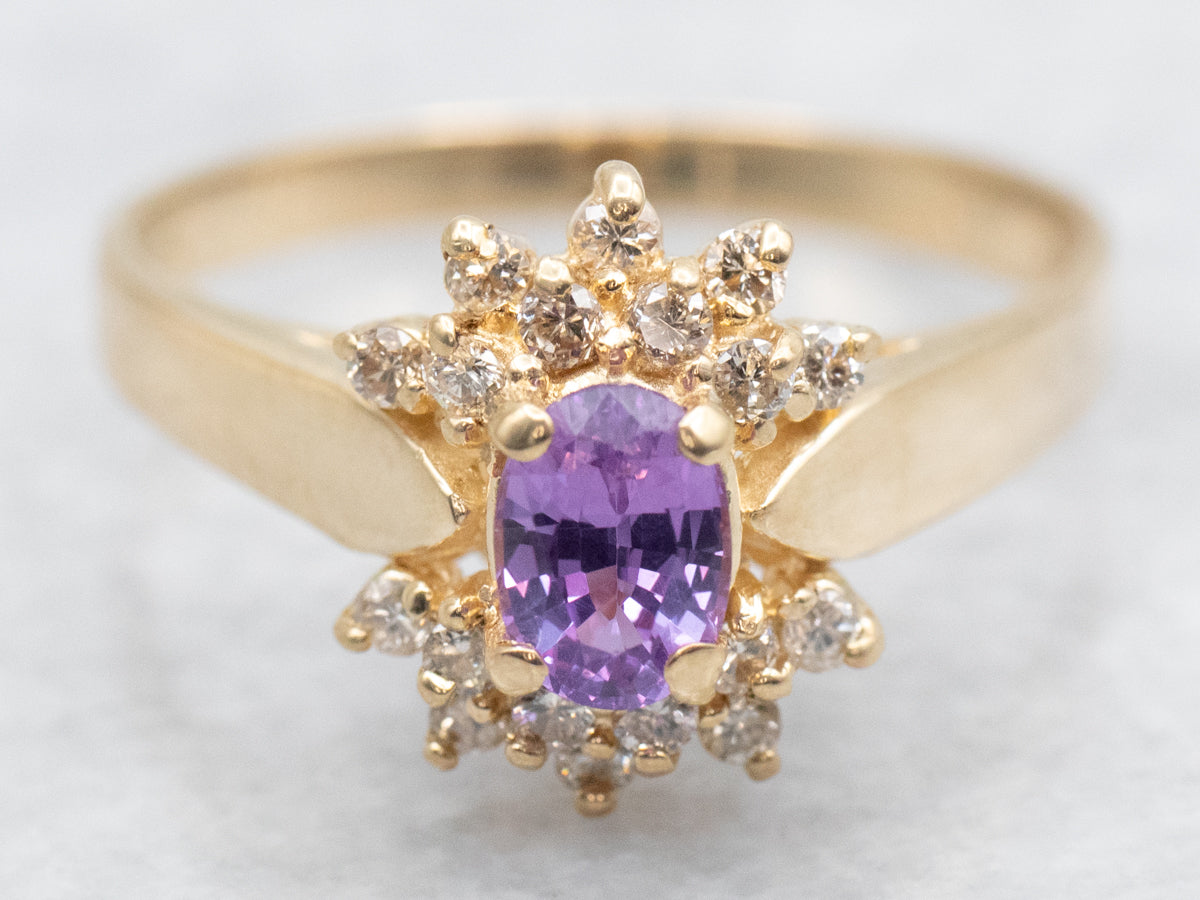 Pink Sapphire Ring with Diamond Halo