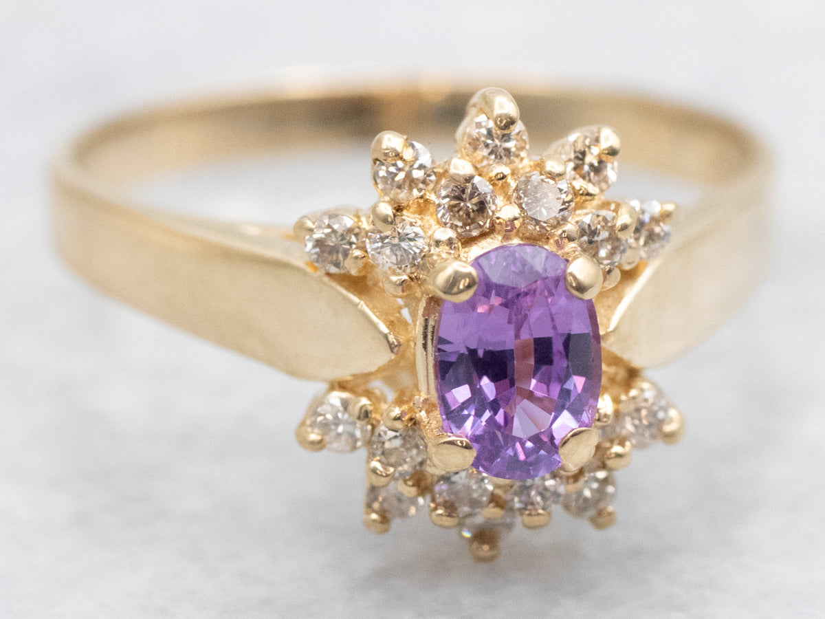Pink Sapphire Ring with Diamond Halo