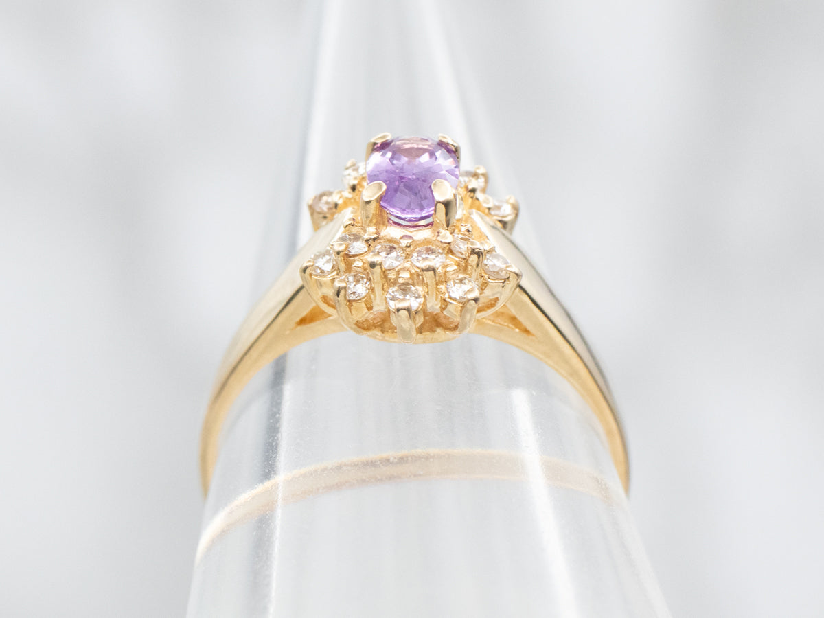 Pink Sapphire Ring with Diamond Halo