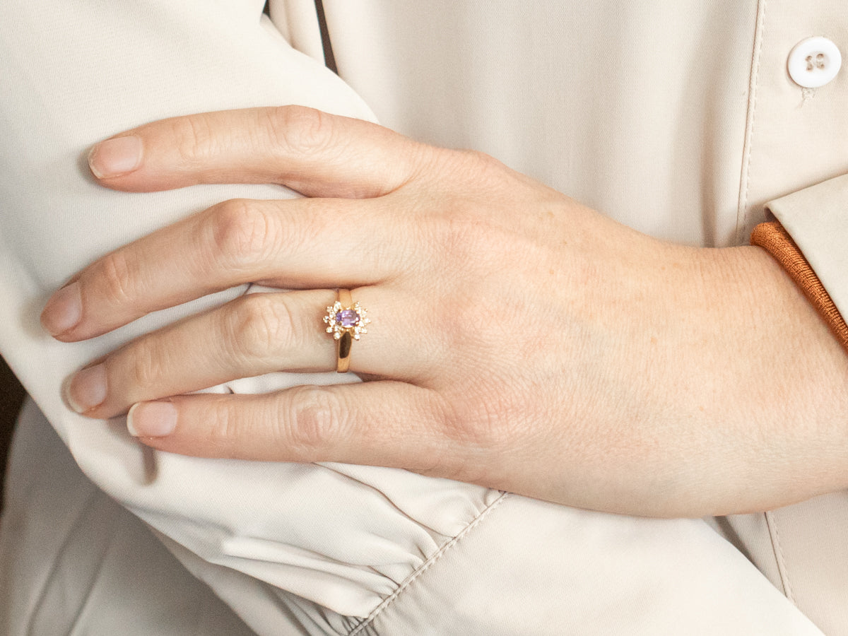 Pink Sapphire Ring with Diamond Halo