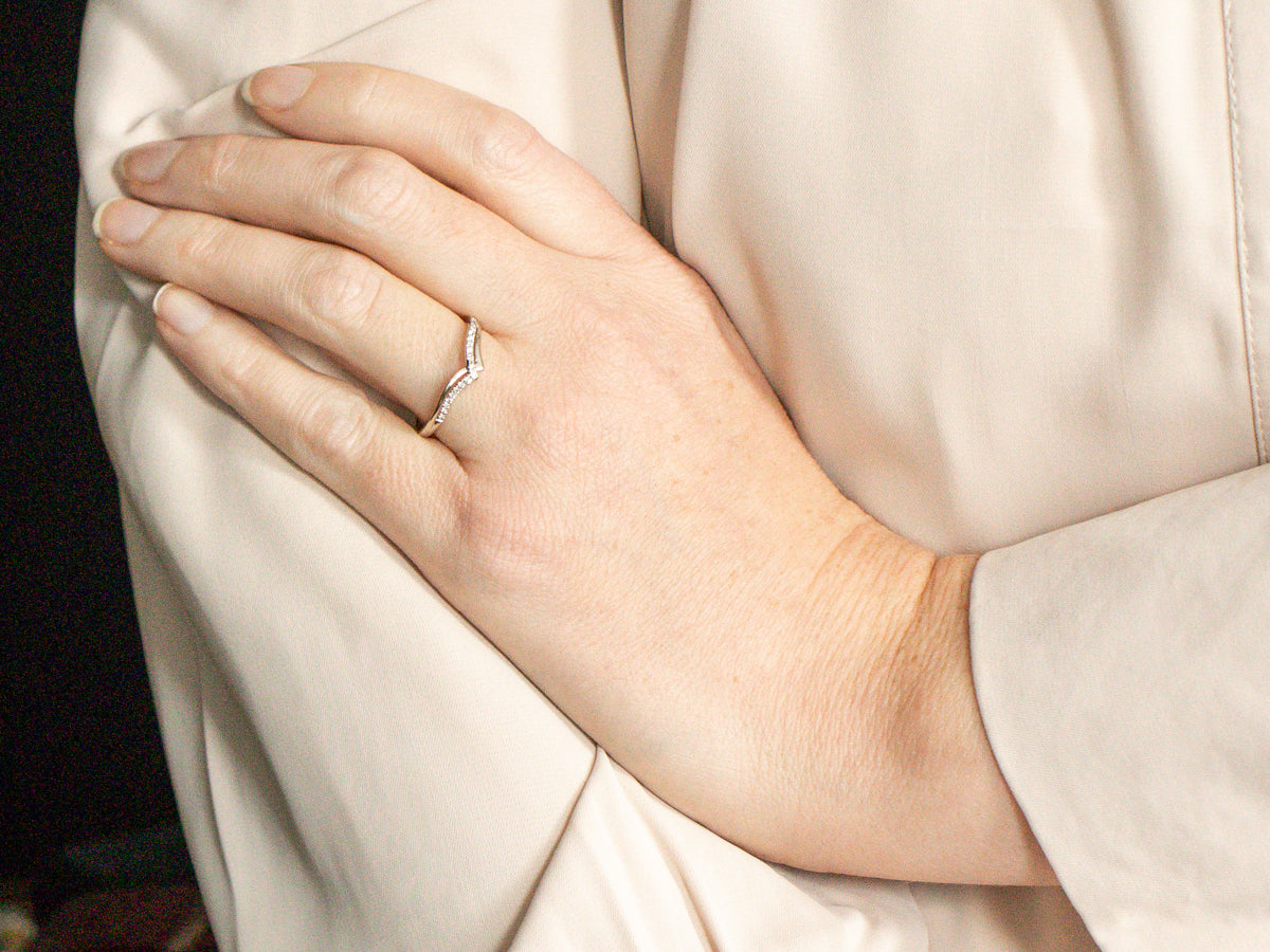 Curved Diamond Guard Wedding Band