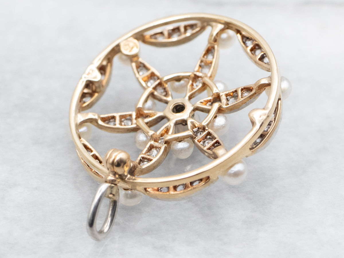 Two Tone Diamond and Pearl Pendant