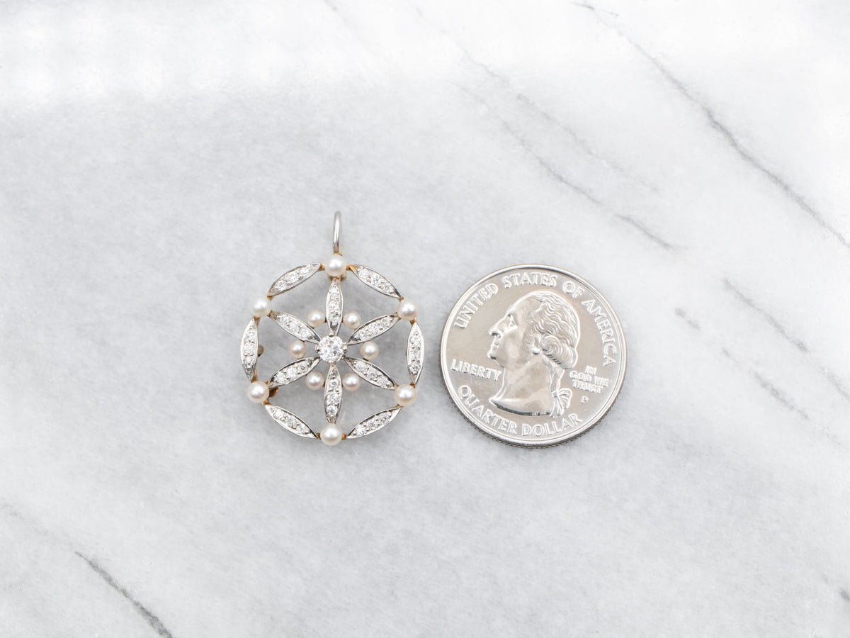 Two Tone Diamond and Pearl Pendant