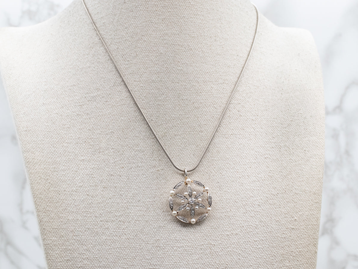 Two Tone Diamond and Pearl Pendant