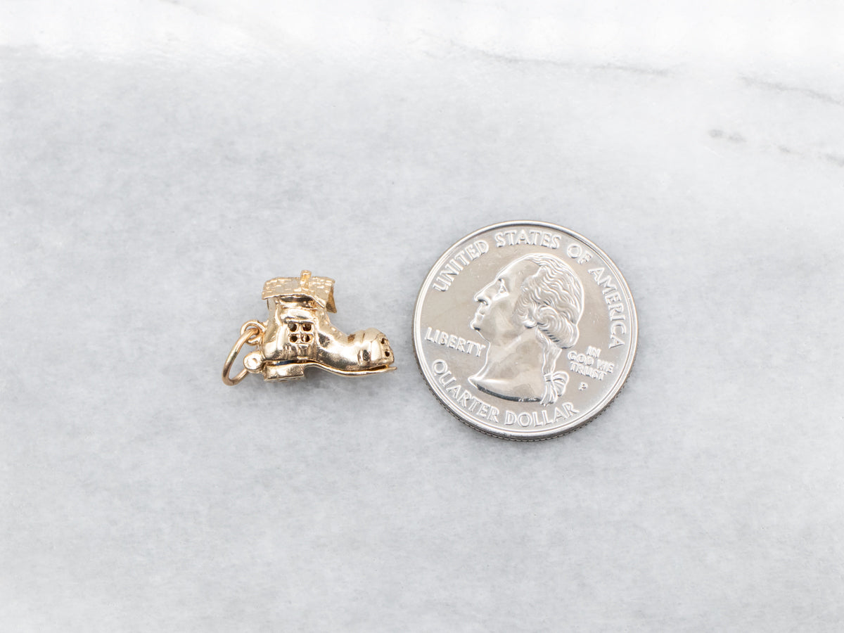 Gold and Enamel Shoe Charm with Family Inside