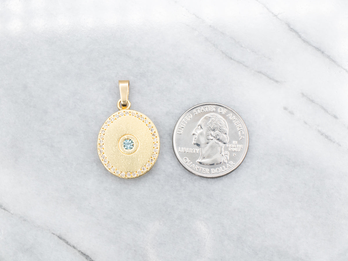 Enhanced Blue Diamond Gold Halo Pendant
