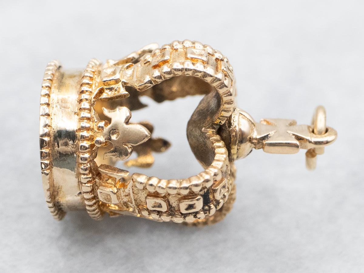 Ornate English Gold Crown Charm Pendant