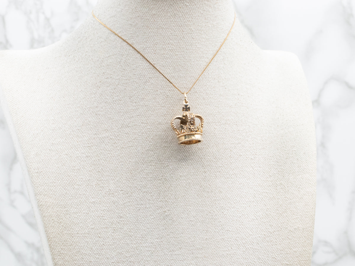 Ornate English Gold Crown Charm Pendant