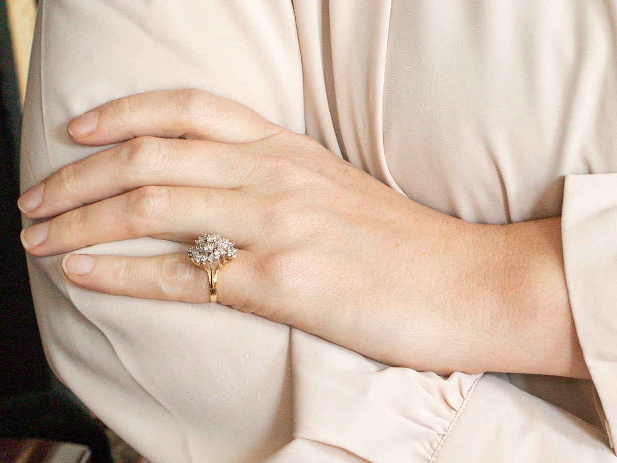 Spiraling Diamond Cluster Ring