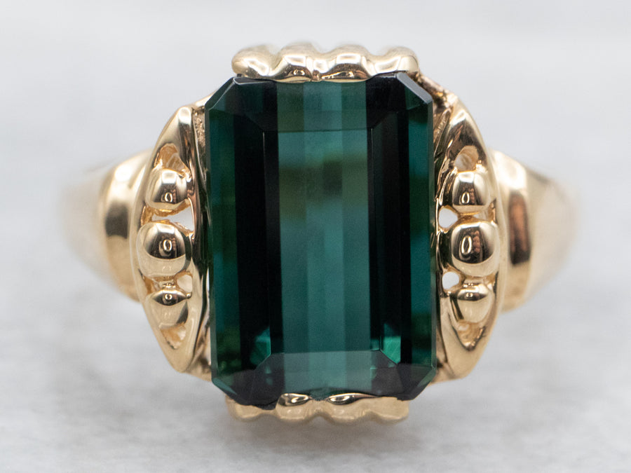 Yellow Gold Indicolite Tourmaline Solitaire Ring