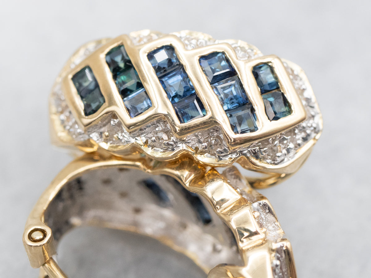 Pendientes colgantes de oro con zafiro y diamantes