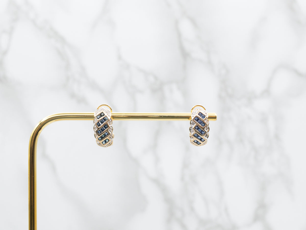 Pendientes colgantes de oro con zafiro y diamantes