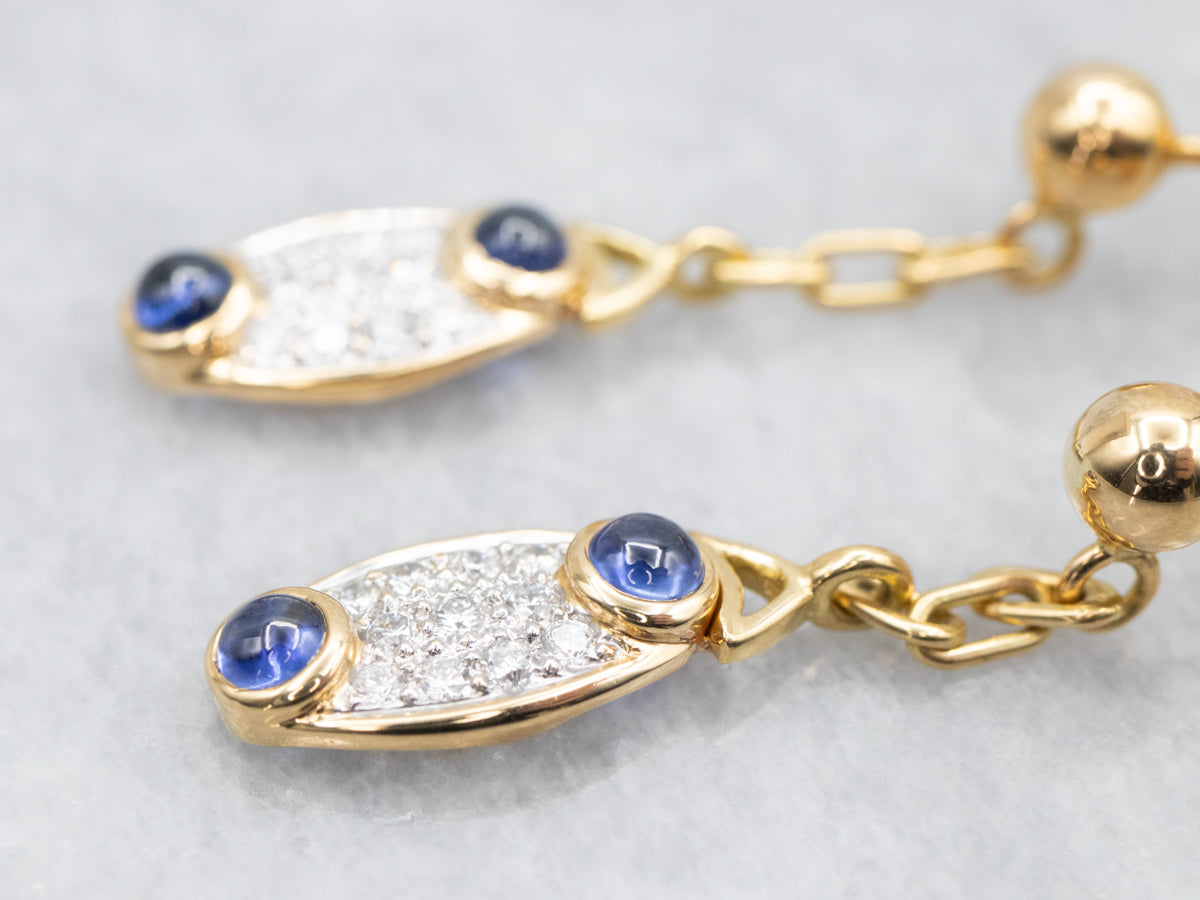 Pendientes colgantes de oro amarillo con zafiros y diamantes