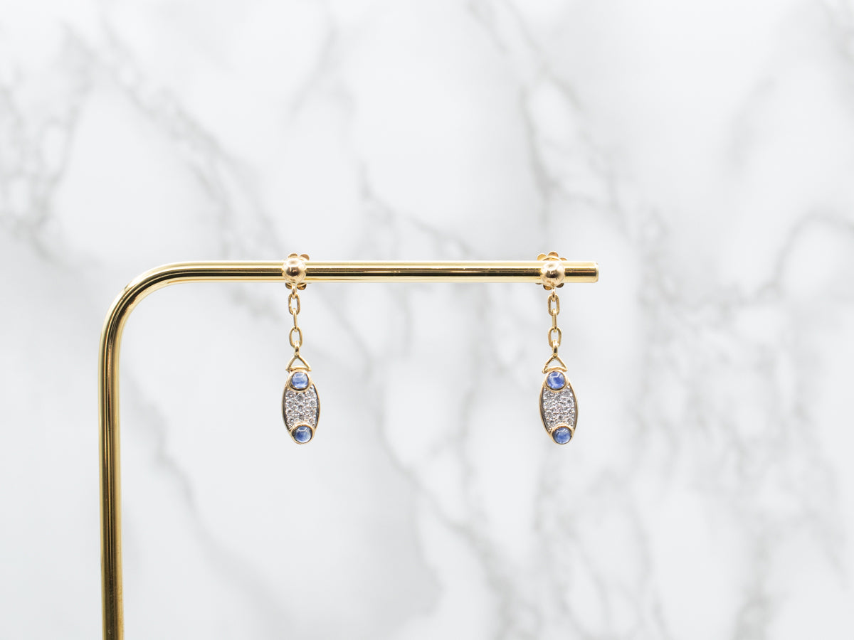 Pendientes colgantes de oro amarillo con zafiros y diamantes