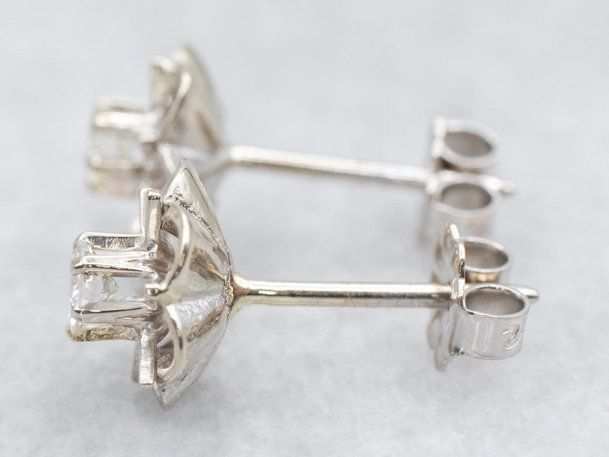 White Gold Buttercup Diamond Stud Earrings