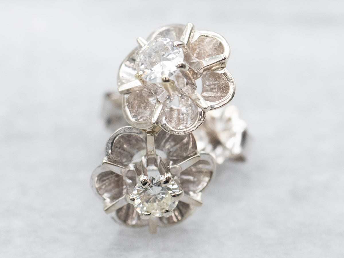 White Gold Buttercup Diamond Stud Earrings