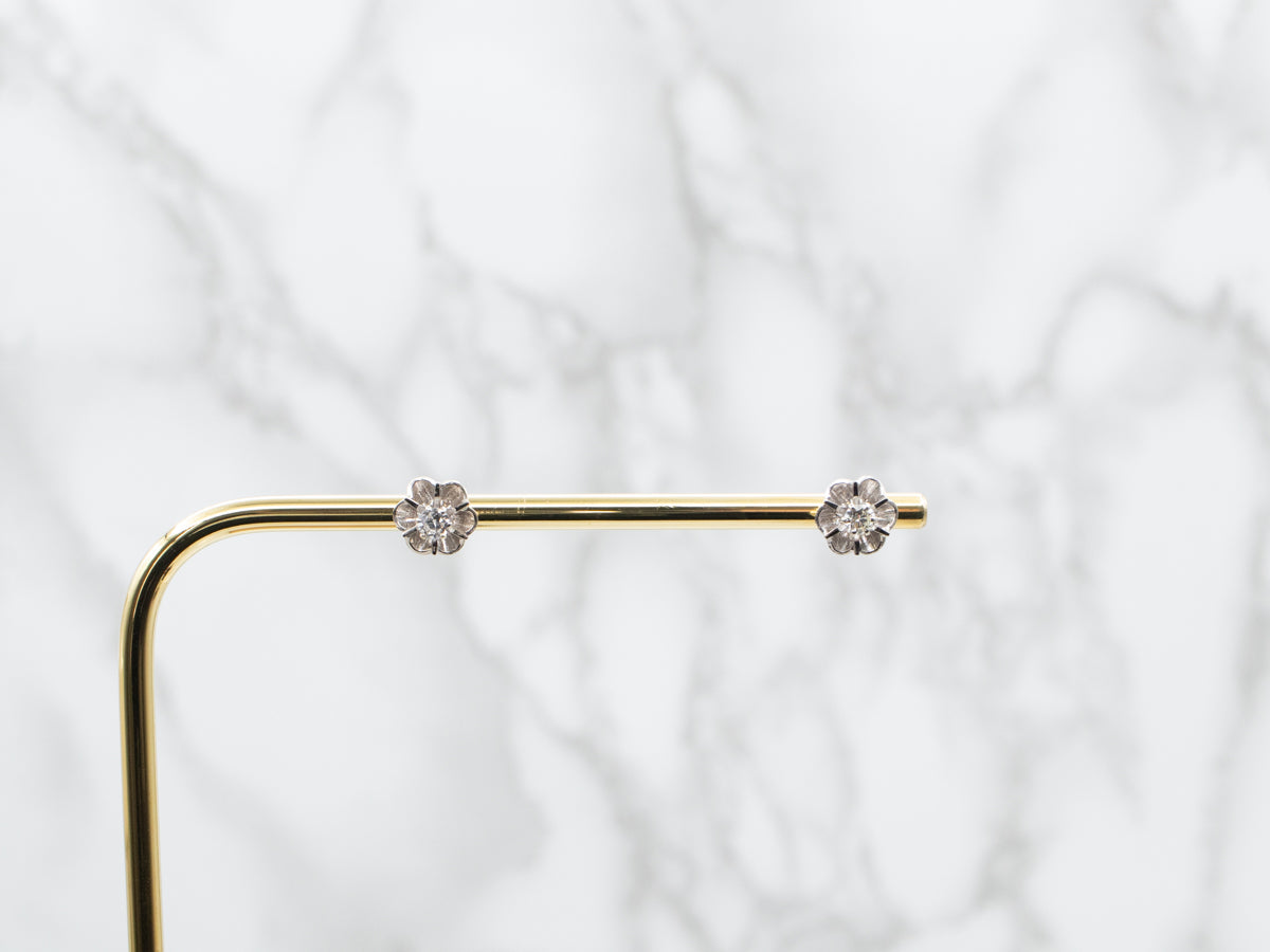 White Gold Buttercup Diamond Stud Earrings