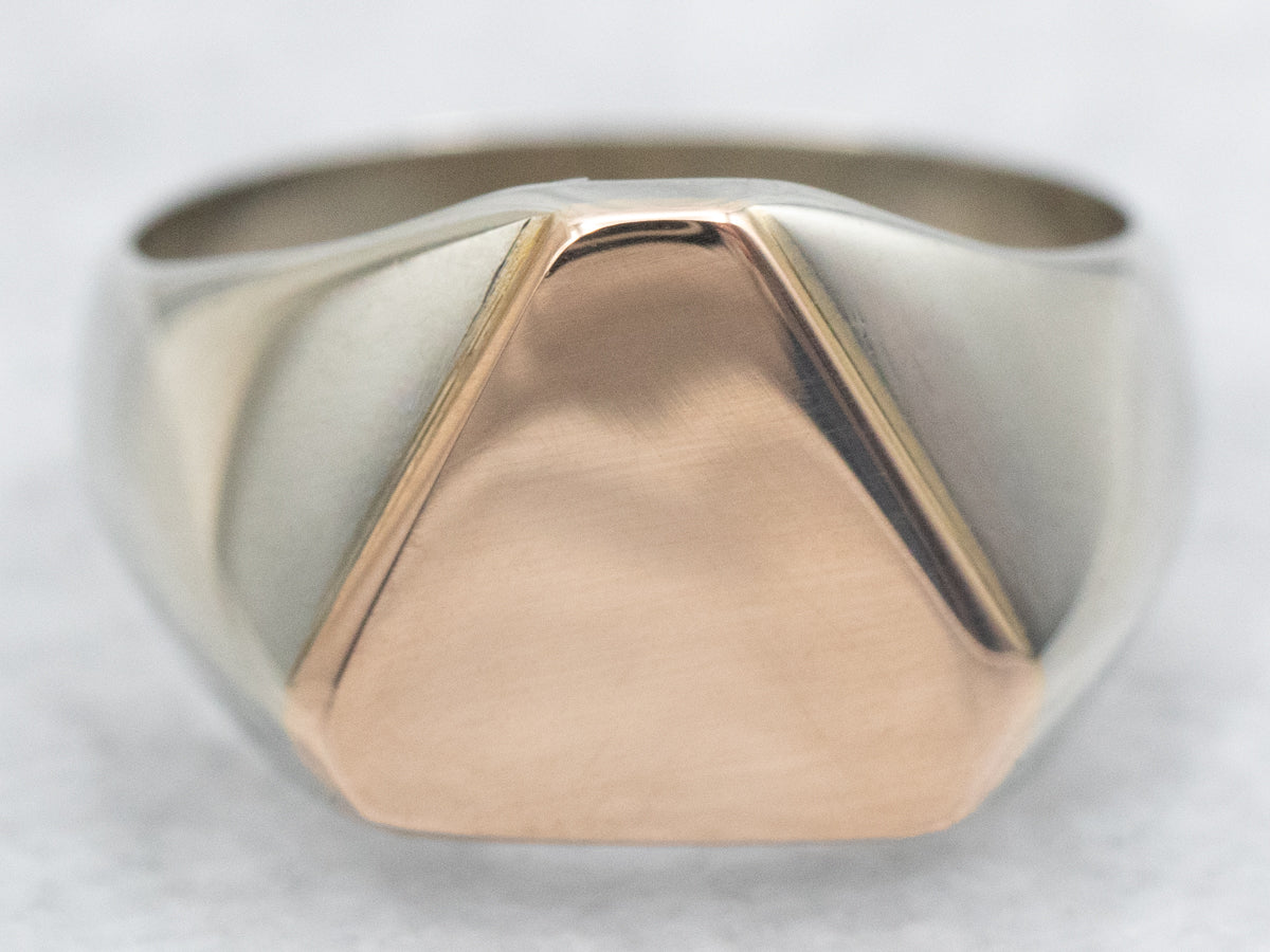 Two Tone Signet Ring with Triangle Top