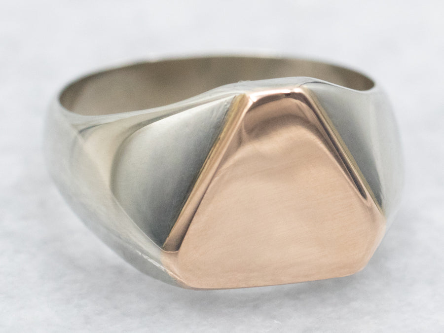 Two Tone Signet Ring with Triangle Top