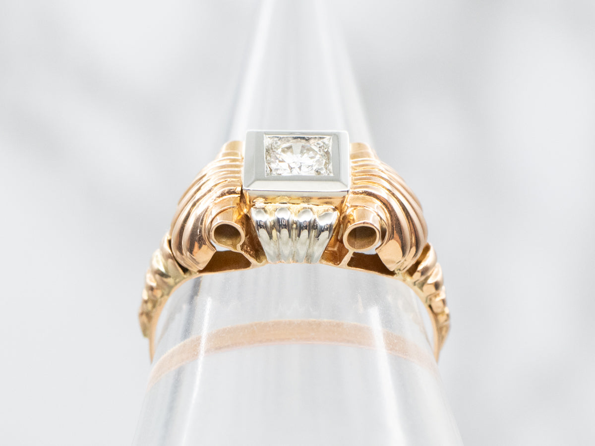 Illusion Head Retro Diamond Solitaire Engagement Ring