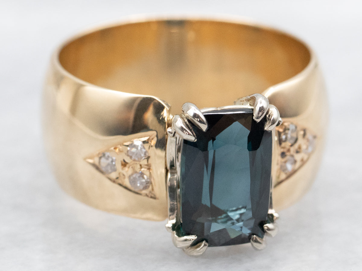 RGL Certified Wide Gold Sapphire and Diamond Ring