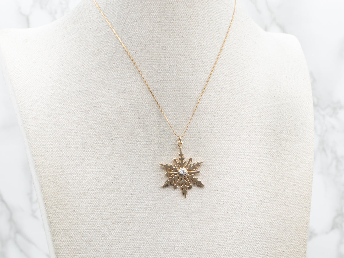 Snowflake Pendant with Old Mine Cut Diamond Center