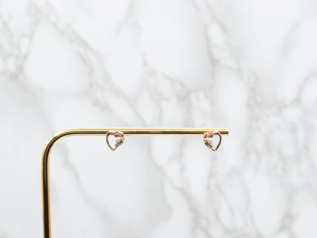 Heart Shaped Studs with Leaf Detail