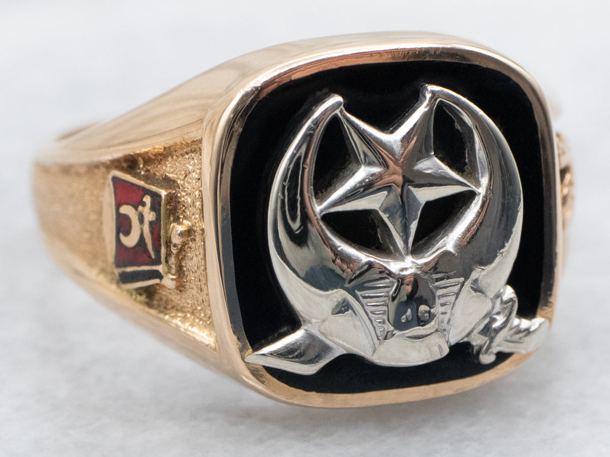 Two Tone Black Onyx Shriner Ring