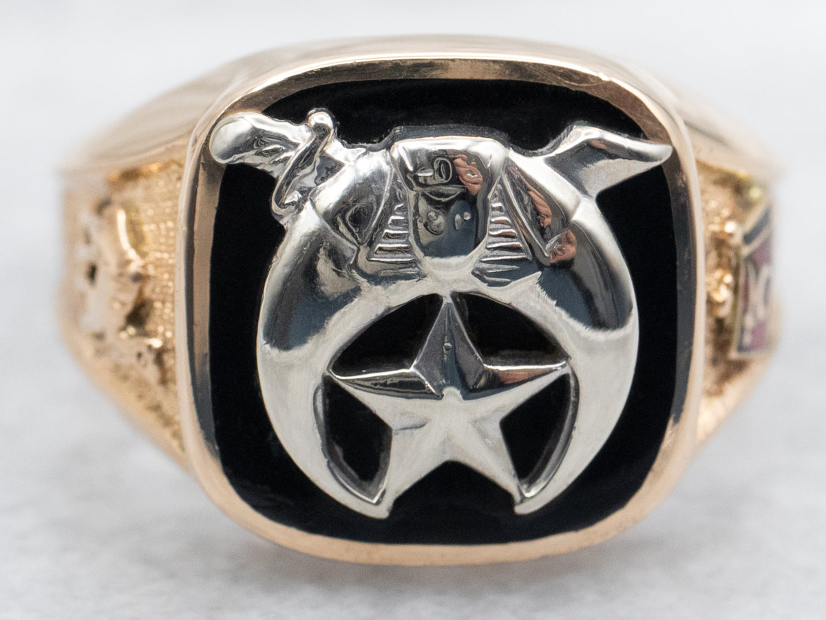 Two Tone Black Onyx Shriner Ring