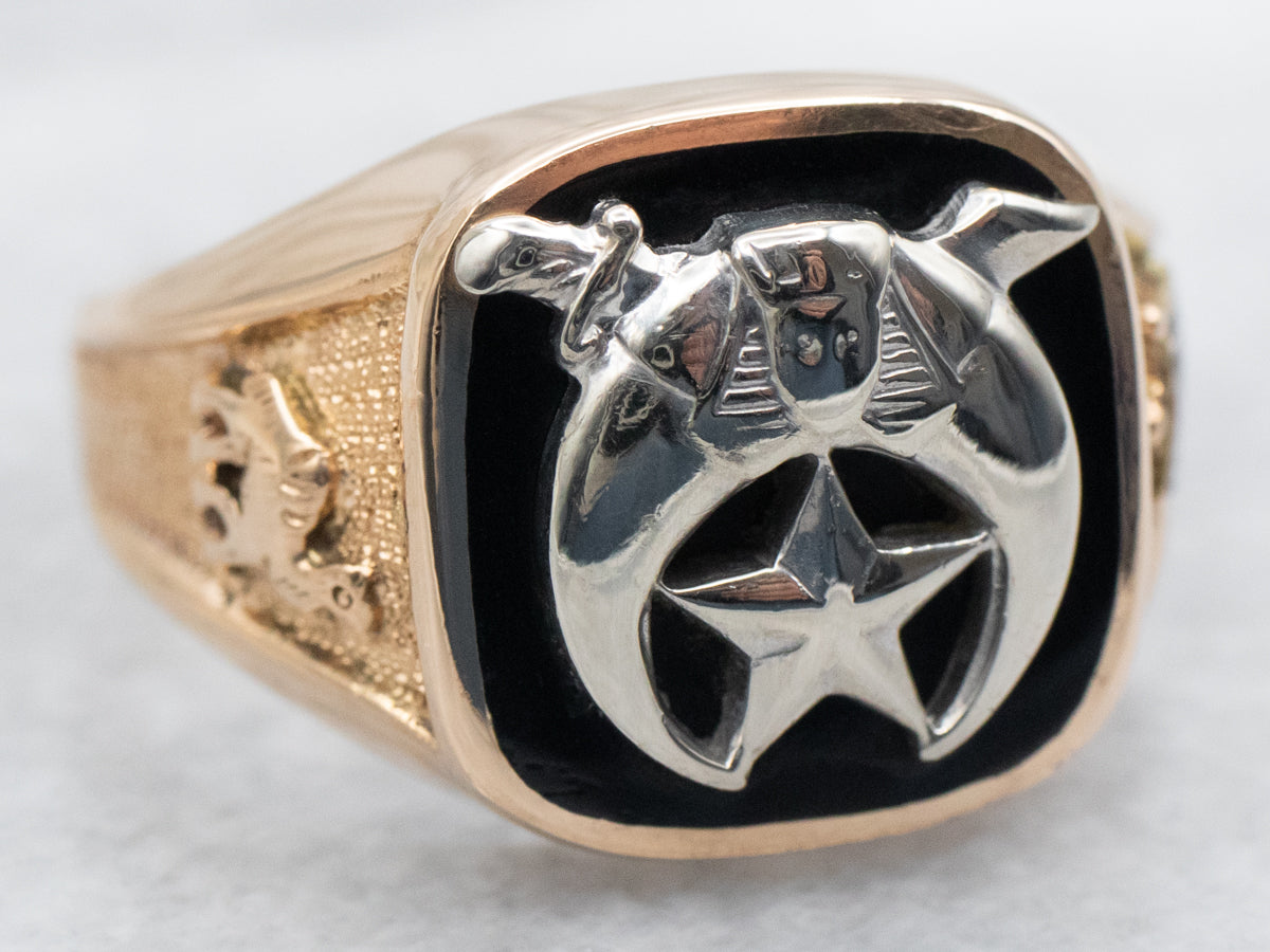 Two Tone Black Onyx Shriner Ring