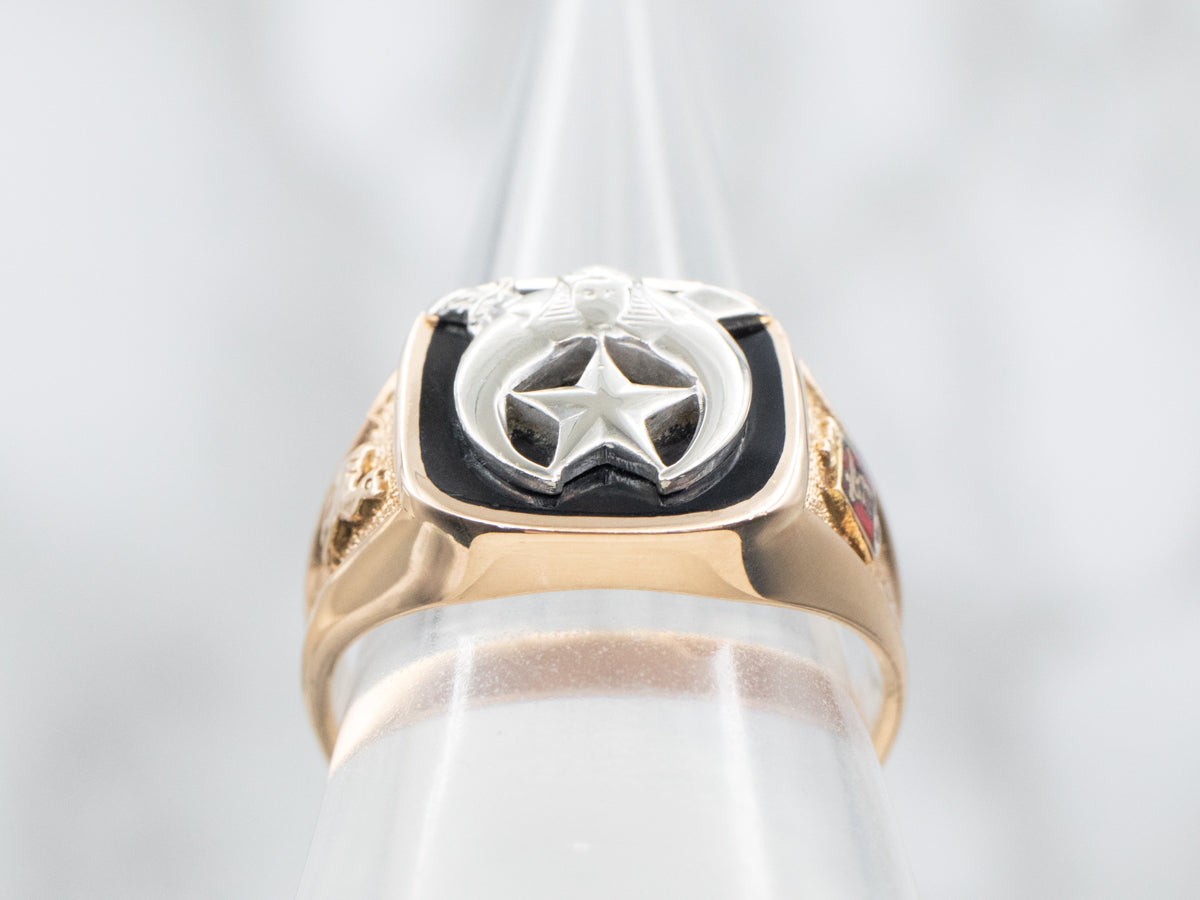 Two Tone Black Onyx Shriner Ring