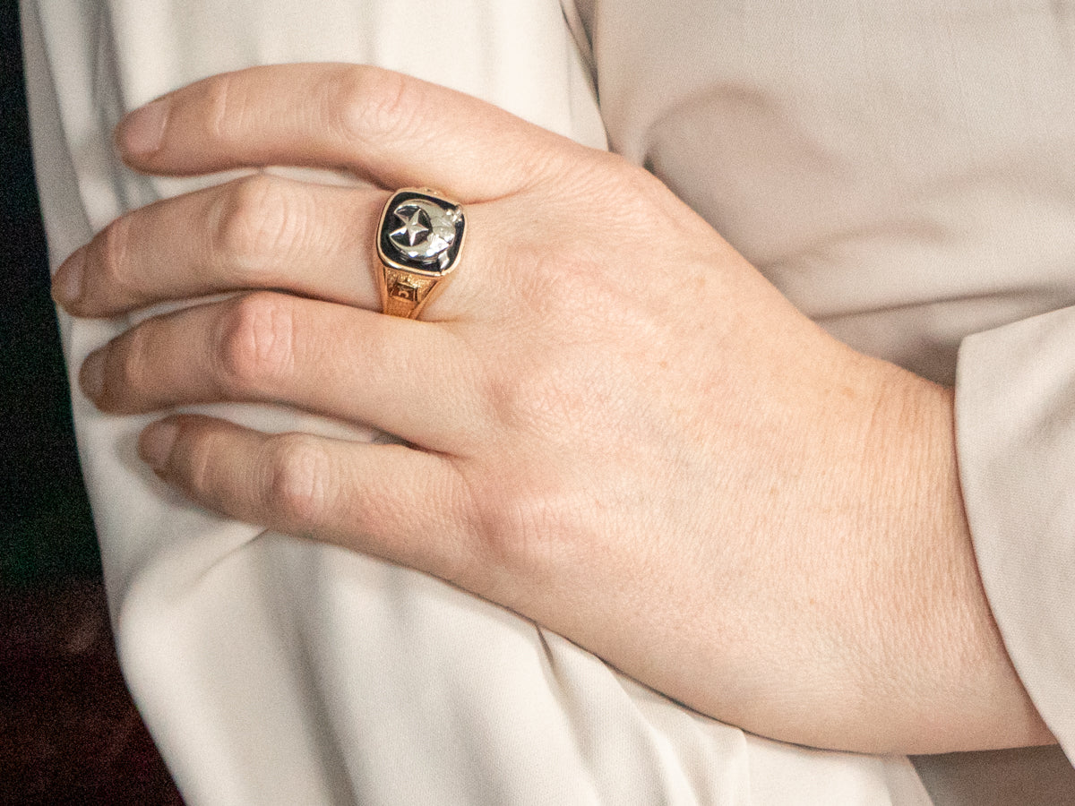 Two Tone Black Onyx Shriner Ring