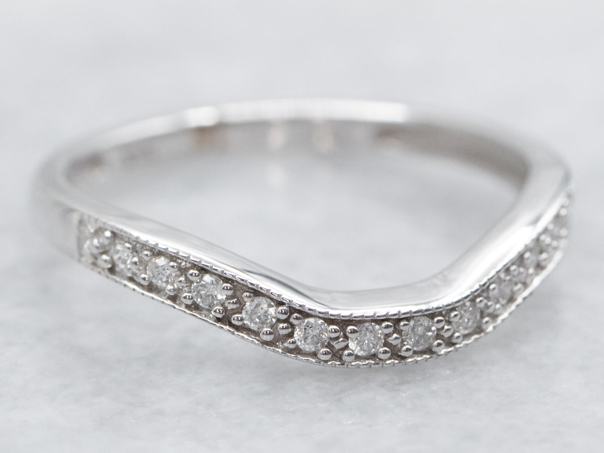 White Gold Curved Diamond Guard Wedding Band