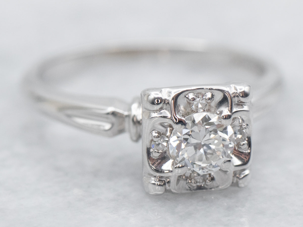 White Gold Diamond Engagement Ring with Diamond Accents
