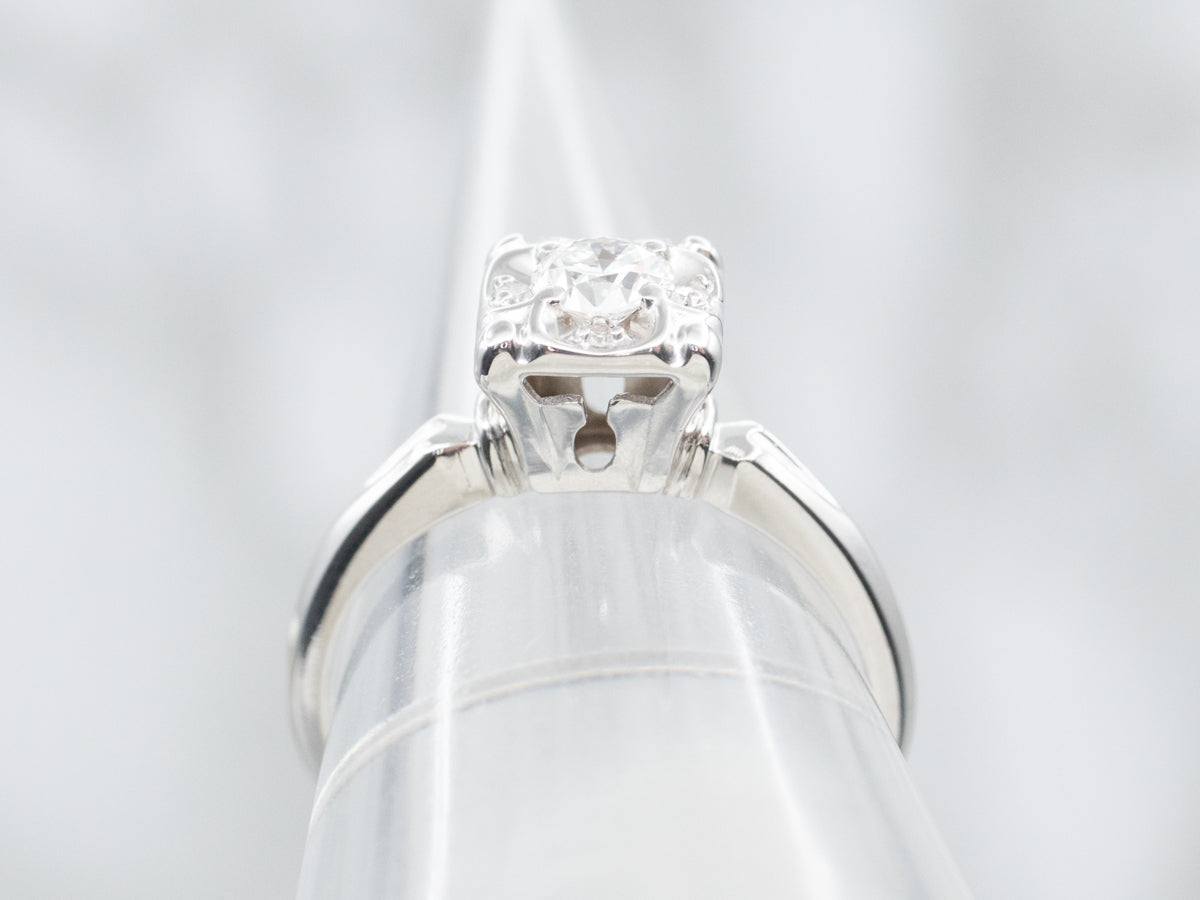 White Gold Diamond Engagement Ring with Diamond Accents