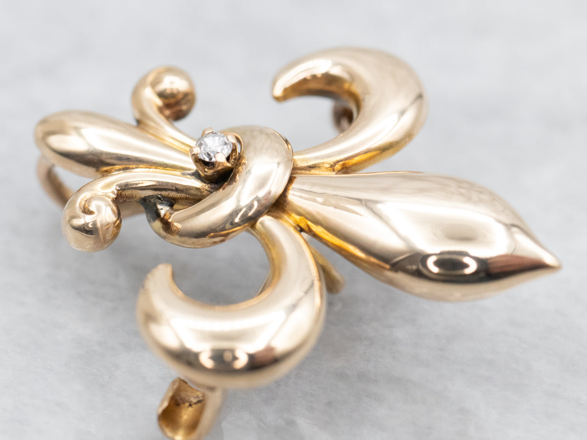 Fleur de Lis Brooch or Pendant with Diamond Accent