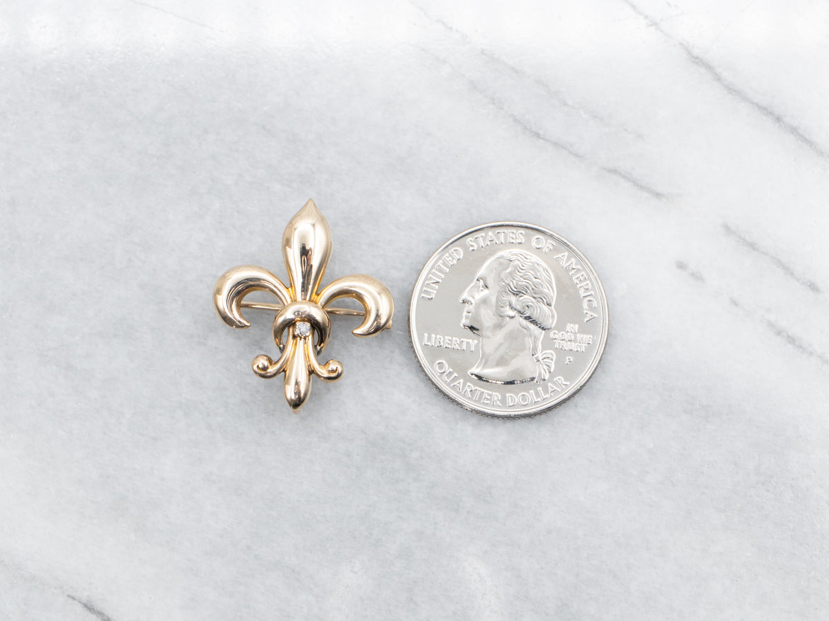 Fleur de Lis Brooch or Pendant with Diamond Accent