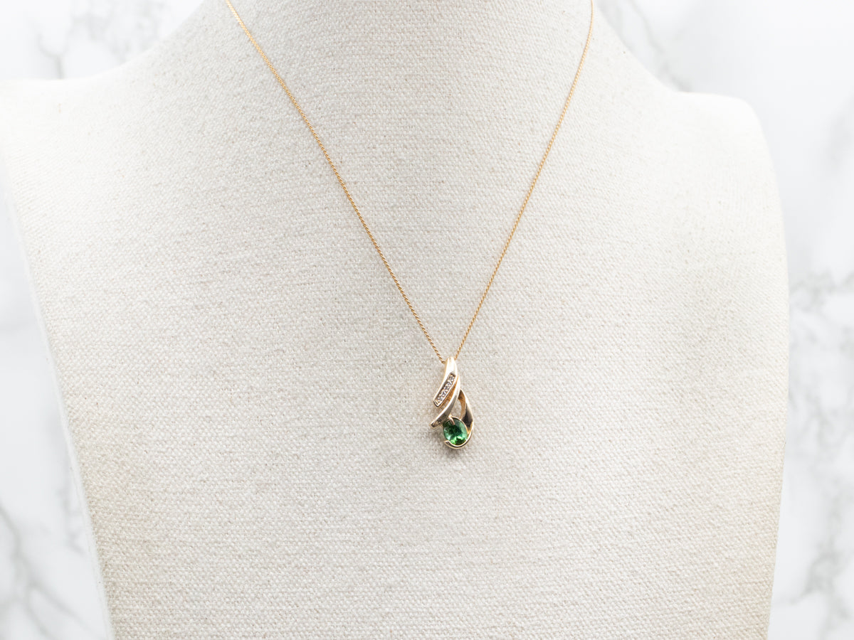 Green Tourmaline and Diamond Pendant