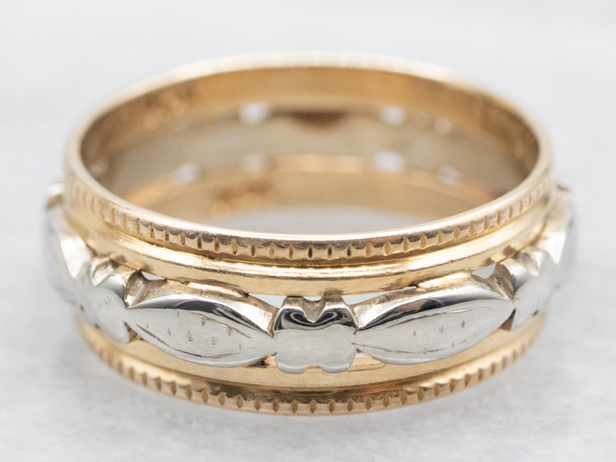Two Tone Patterned Wedding Band