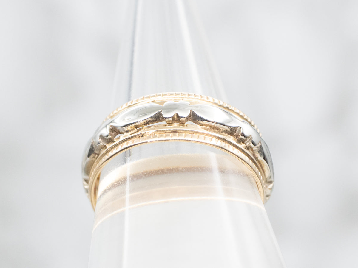 Two Tone Patterned Wedding Band