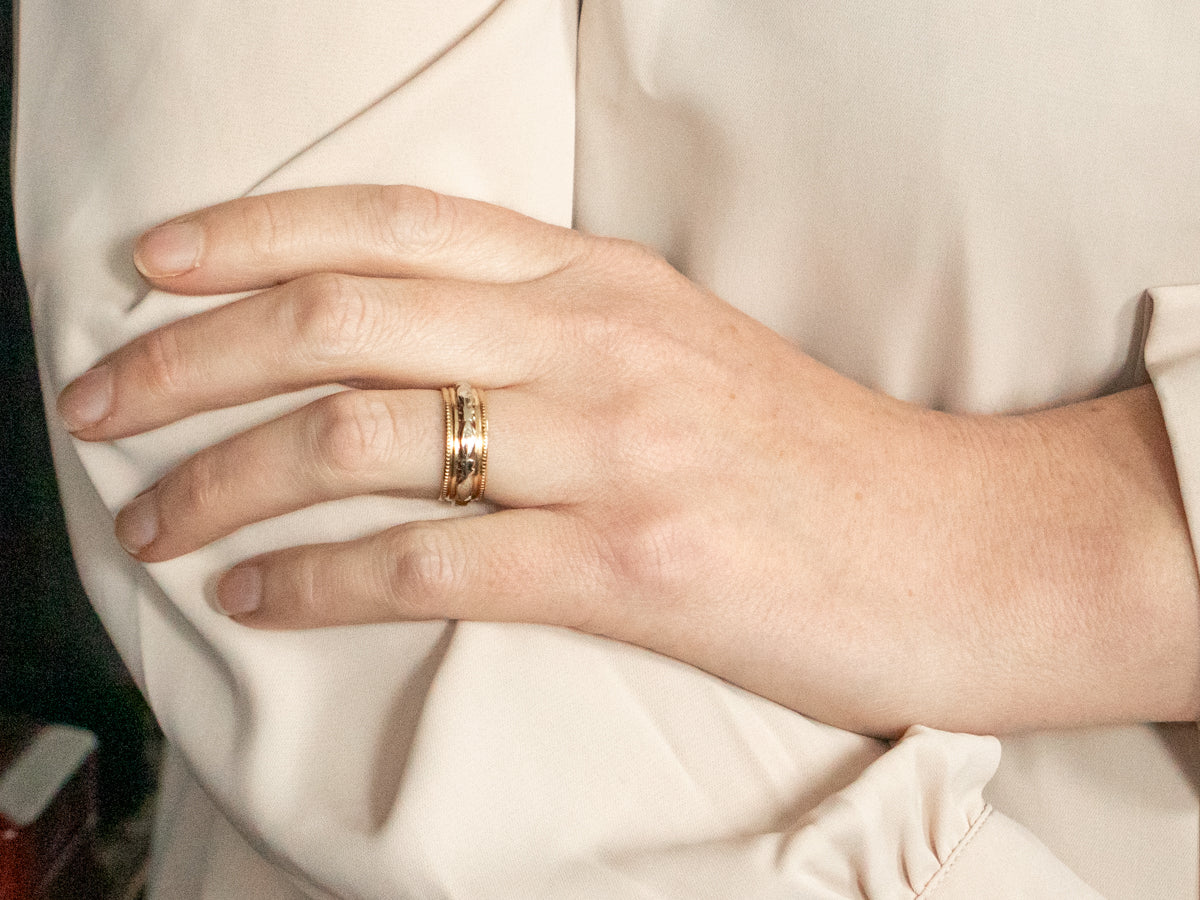 Two Tone Patterned Wedding Band