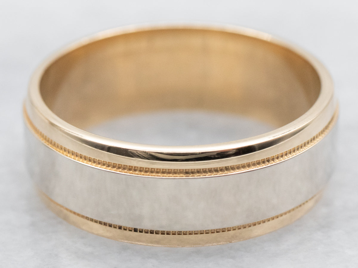 Two Tone Wedding Band with Milgrain Detail
