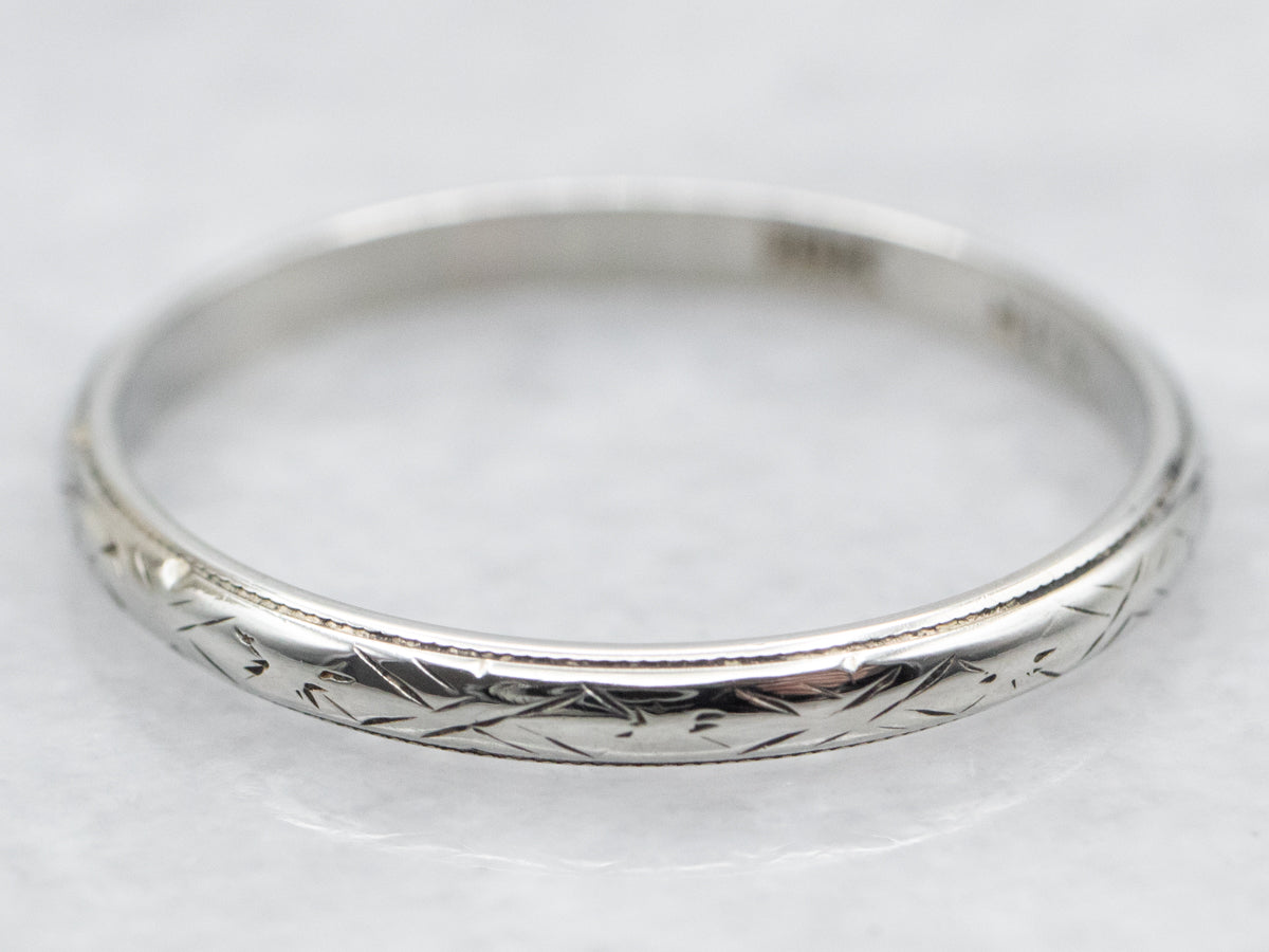 White Gold Patterned Wedding Band