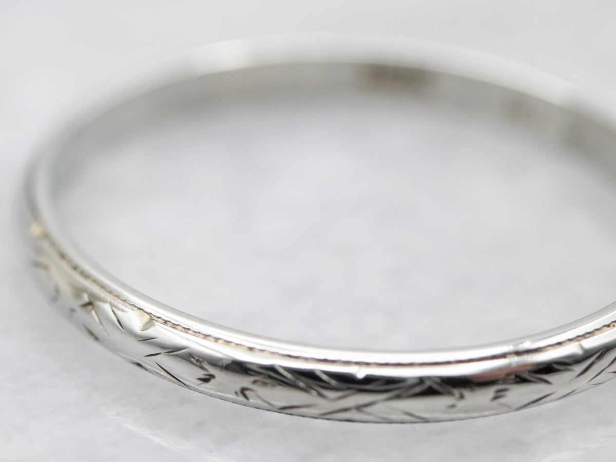 White Gold Patterned Wedding Band