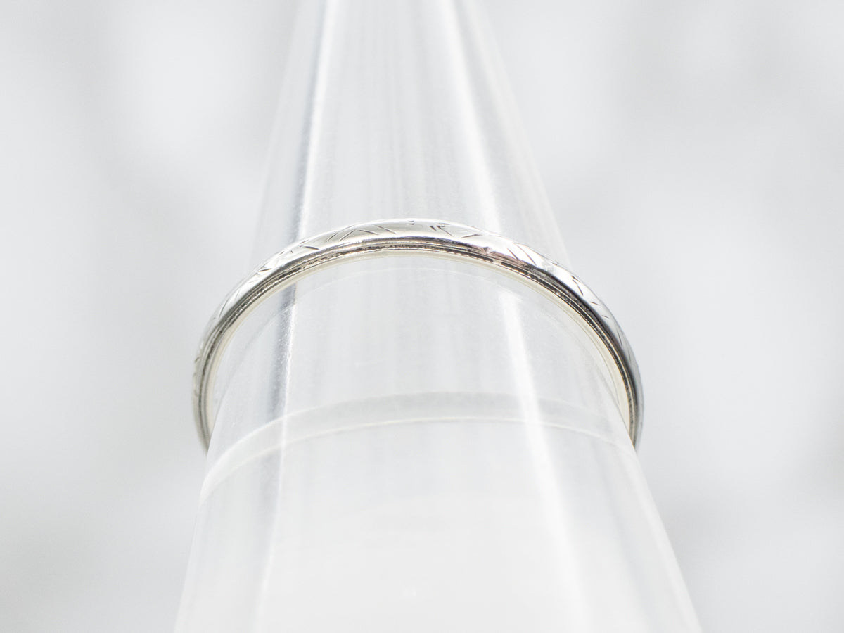 White Gold Patterned Wedding Band
